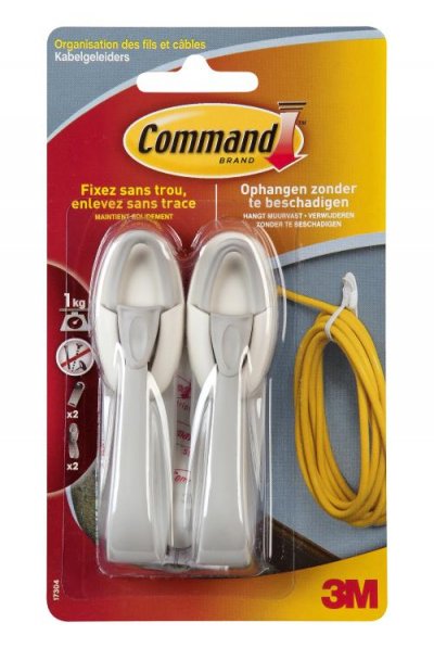 Lot de 2 crochets adh&eacute;sif Porte cables, COMMAND blanc