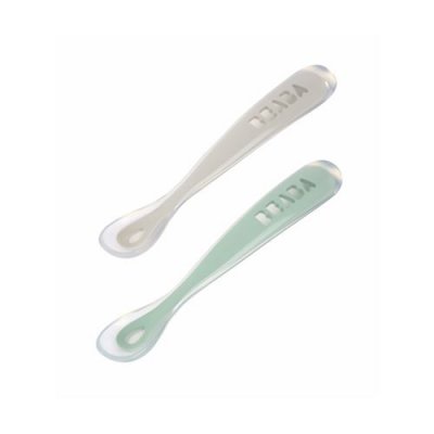 BEABA Lot de 2 cuill&egrave;res 1er &acirc;ge en silicone gris et vert sauge