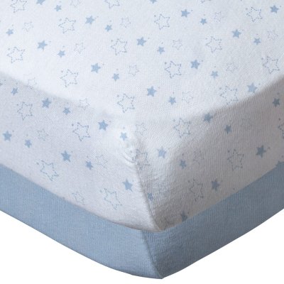 BABYCALIN Lot de 2 draps housse en coton 60x120 cm Bleu ciel + Imprim&eacute; &eacute;toiles
