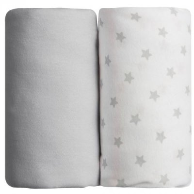BABYCALIN Lot de 2 draps housse gris / &eacute;toiles gris 60 x 120 cm - 