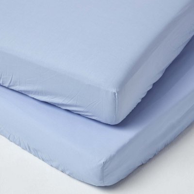 HOMESCAPES Lot De 2 Draps Housse Lit B&eacute;b&eacute; En Coton &Eacute;gyptien 200 Fils Bleu 60 X 120 Cm