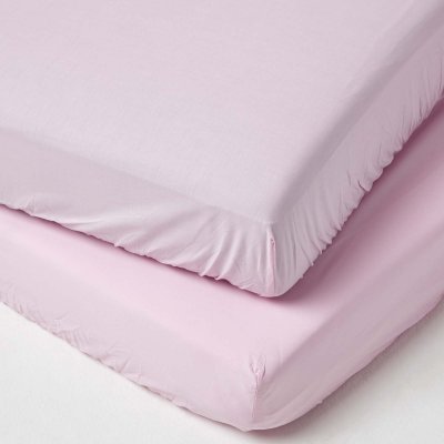 HOMESCAPES Lot De 2 Draps Housse Lit B&eacute;b&eacute; En Coton &Eacute;gyptien 200 Fils Rose 70 X 140 Cm