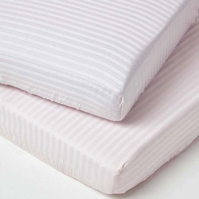 HOMESCAPES Lot de 2 Draps housse lit b&eacute;b&eacute; en coton &eacute;gyptien 330 fils Rose, 60 x 120 cm