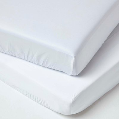 HOMESCAPES Lot De 2 Draps Housse Lit B&eacute;b&eacute; En Coton &Eacute;gyptien Bio 400 Fils Blanc, 60 X 120 Cm