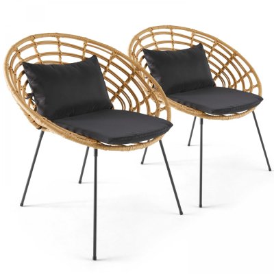 OVIALA Lot de 2 fauteuils de jardin rond en r&eacute;sine tress&eacute;e - Marron