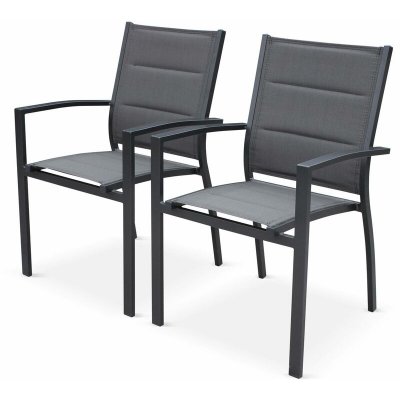 SWEEEK Lot de 2 fauteuils en aluminium anthracite et gris fonc&eacute;