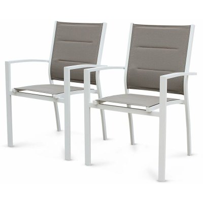 SWEEEK Lot de 2 fauteuils en aluminium blanc et textil&egrave;ne taupe