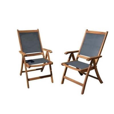 AUCUNE Lot de 2 fauteuils en bois dacacia FSC et textilene - Gris