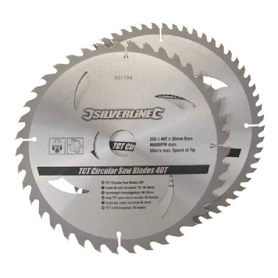 SILVERLINE Lot de 2 lames TCT &Oslash;250 mm Al&eacute;sage 30 mm - 40 et 60 dents - 991704