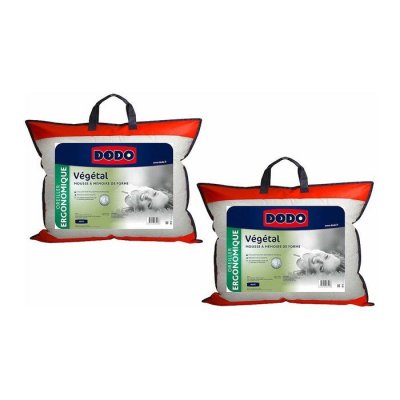 DODO Lot de 2 oreillers ergonomiques &agrave; m&eacute;moire de forme - 45x70 cm - VEGETAL
