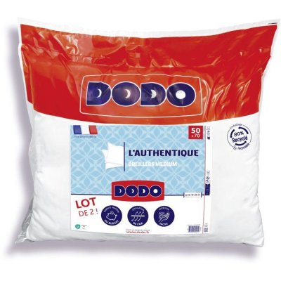 DODO Lot de 2 Oreillers M&eacute;dium -  - LAuthentique - 50 x 70 cm - Blanc