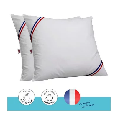 DODO Lot de 2 oreillers Tendance - 60 x 60 cm - Garnissage 100% Polyester fibre creuse siliconee - Blanc