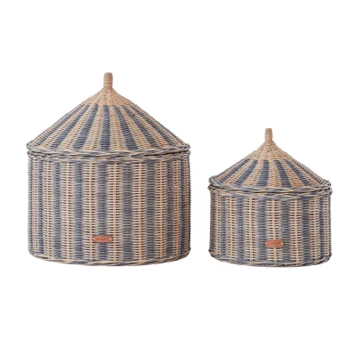 OYOY Lot de 2 paniers bleu en rotin &oslash;50xh41cm / &oslash;36xh36cm