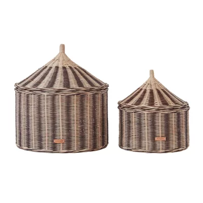 OYOY Lot de 2 paniers marron en rotin &oslash;50xh41cm / &oslash;36xh36cm