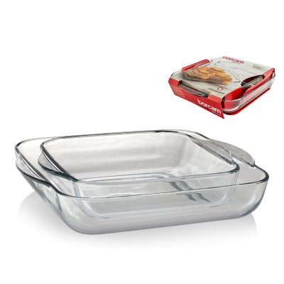 PASABAHCE Lot de 2 plats carr&eacute;s 22+28 cm -  - Transparent - Verre
