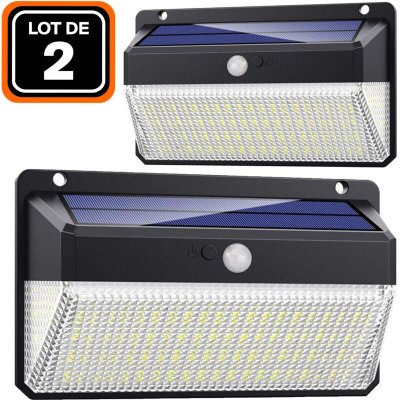 EUROPALAMP Lot de 2 projecteurs solaire d&eacute;tecteur de mouvement 228 pcs led 2000 lumens - Blanc Froid 6000K