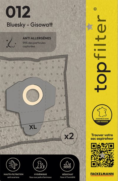 TOPFILTER Lot de 2 sacs aspirateur bluesky et gisowatt  premium ref. 64012