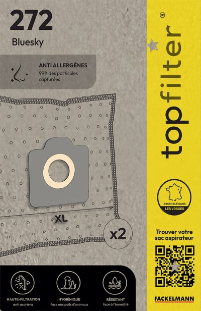 TOP FILTER Lot de 2 sacs aspirateur bluesky topfilter premium ref. 64272
