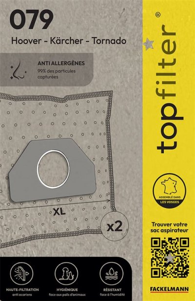 TOP FILTER Lot de 2 sacs aspirateur Tornado et K&auml;rcher Premium ref 64079