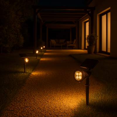 LUMI JARDIN Lot De 2 Spots Solaires Projecteurs 2x Spiky Warm Noir Plastique 100lm