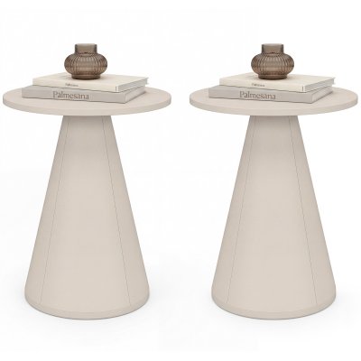 Lot de 2 Tables basses rondes ELEONORE 40 cm en m&eacute;tal beige