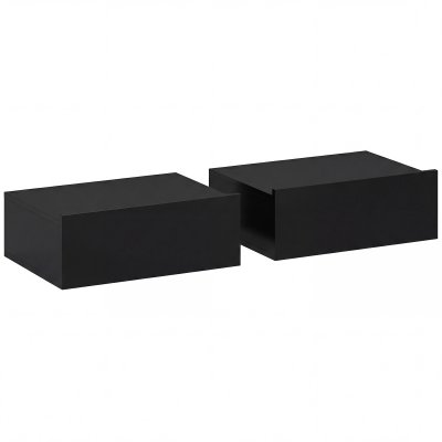 Lot de 2 tables chevet suspendues tiroir mural bois noir