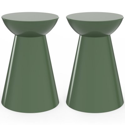 Lot de 2 tables d'appoint rondes en m&eacute;tal 30 cm vert kaki