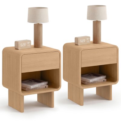 Lot de 2 tables de chevet 1 tiroir avec niche fa&ccedil;on h&ecirc;tre design arrondi