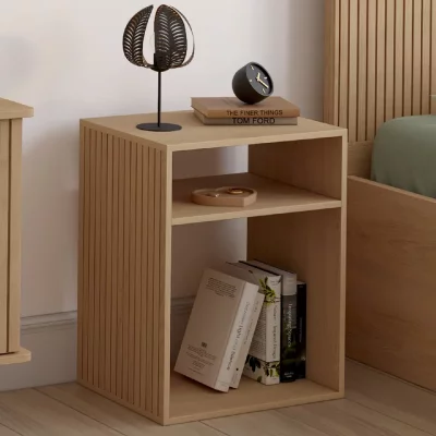 Lot de 2 tables de chevet avec rangements ouverts effet lattes et bois