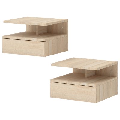 Lot De 2 Tables De Chevet Murales - Tiroir, Niche - Bois