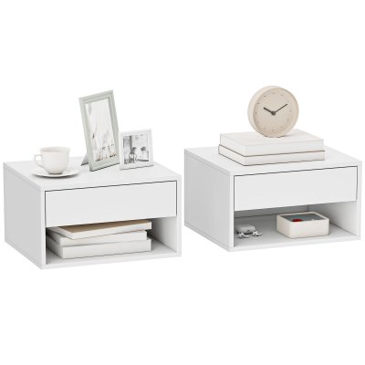 Lot de 2 tables de chevet murales tiroir panneau de particules blanc