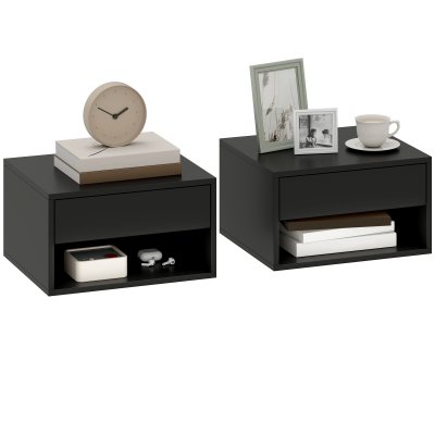 Lot de 2 tables de chevet murales tiroir panneau de particules noir