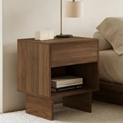 Lot De 2 Tables De Chevet Yuri 1 Tiroir Avec Niche Effet Noyer