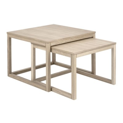 Lot de 2 tables gigognes 70 et 64 cm d&eacute;cor ch&ecirc;ne blanchi