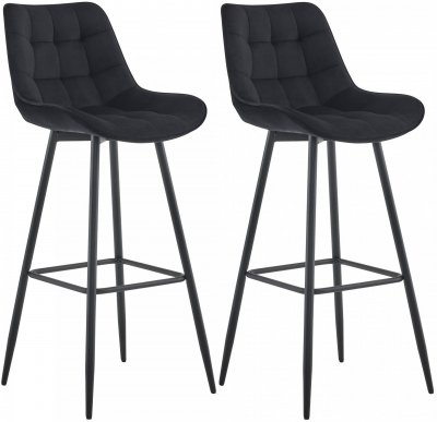 Lot de 2 Tabouret de bar avec pieds en velours Noir