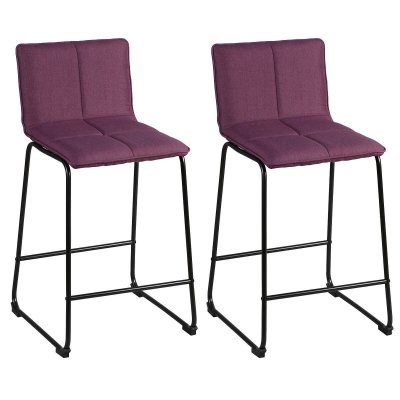 Lot De 2 Tabourets De Bar Assise Matelass&eacute;e Et Tissu Polyester Violet Pi&egrave;tement M&eacute;tal - Anson
