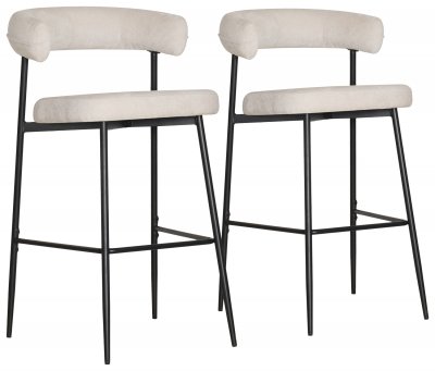 Lot de 2 tabourets de bar en tissu beige et acier noir