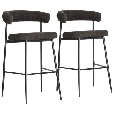 Lot de 2 tabourets de bar en tissu gris et acier noir