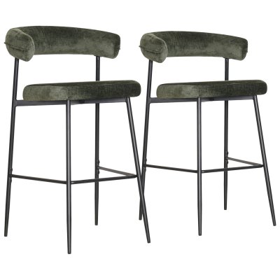 Lot de 2 tabourets de bar en tissu vert et m&eacute;tal noir