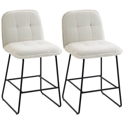 Lot de 2 tabourets de bar extra-large assise tissu bouclette cr&egrave;me