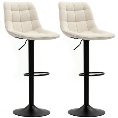 Lot de 2 tabourets de bar hauteur r&eacute;glable en tissu chenille beige