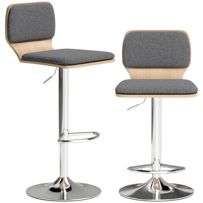 Lot de 2 tabourets de bar hauteur r&eacute;glable m&eacute;tal tissu effet lin gris