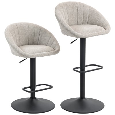 Lot de 2 tabourets de bar hauteur r&eacute;glable tissu de lin beige