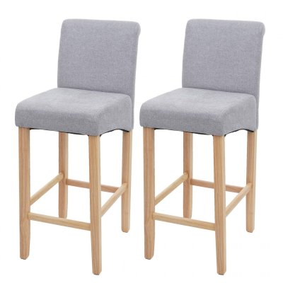Lot de 2 tabourets de bar HWC-C33 en bois et tissu gris clair