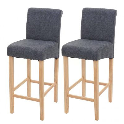 Lot de 2 tabourets de bar HWC en bois massif et tissu gris fonc&eacute;