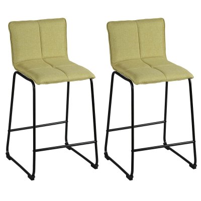 Lot de 2 tabourets de bar matelass&eacute;e tissu vert pieds m&eacute;tal