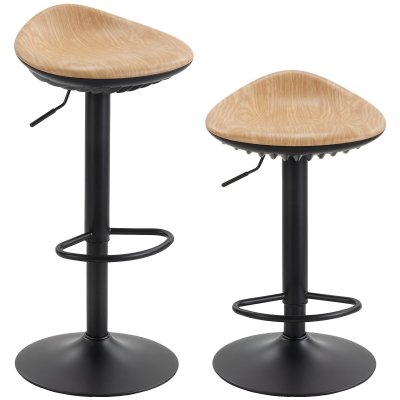 Lot De 2 Tabourets De Bar M&eacute;tal Synth&eacute;tique Effet Bois Clair