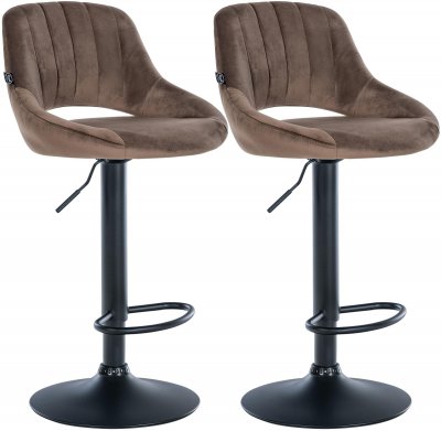 Lot De 2 Tabourets De Bar Milet En Velours M&eacute;tal Noir Mat marron
