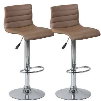 Lot de 2 tabourets de bar simili cuir marron pied chrom&eacute; - TERRANCE -