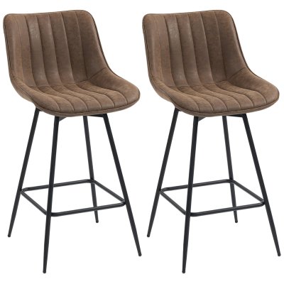 Lot De 2 Tabourets De Bar Style Vintage M&eacute;tal Noir Effet Cuir Vieilli